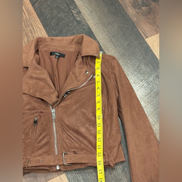Lulu's Brown Faux Suede Moto Jacket in size small - Picture 4 of 10